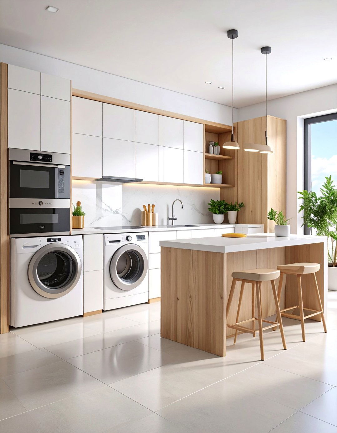 Open Plan Kitchen Utility Integration with Hidden Appliances - 25 Utility Room Ideas