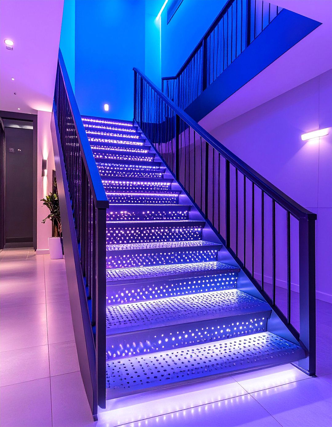 Open Riser Steel Staircase with Motion Sensor Lighting - 25 Modern Staircases