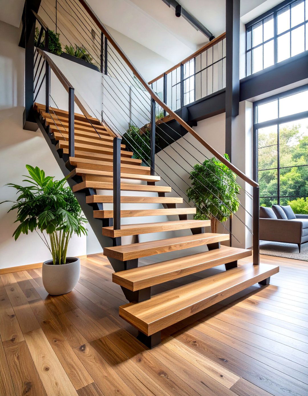Open Riser White Oak Staircase with Steel Frame - 25 White Oak Staircase Ideas