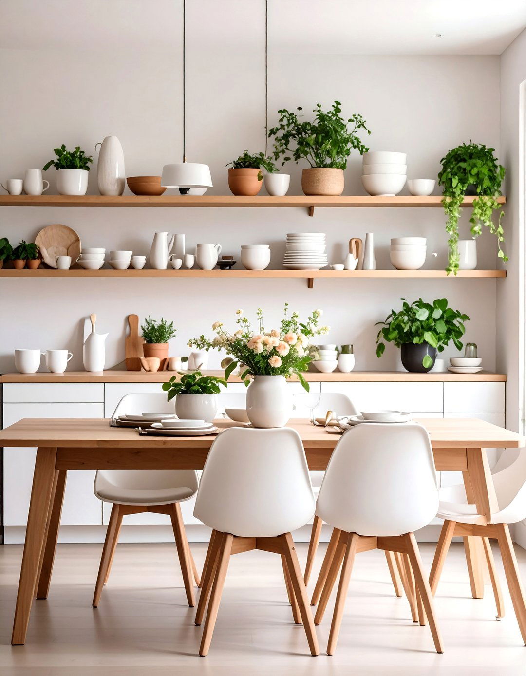 Open Shelving Display with Curated Dishware - 25 Transitional Dining Room Ideas