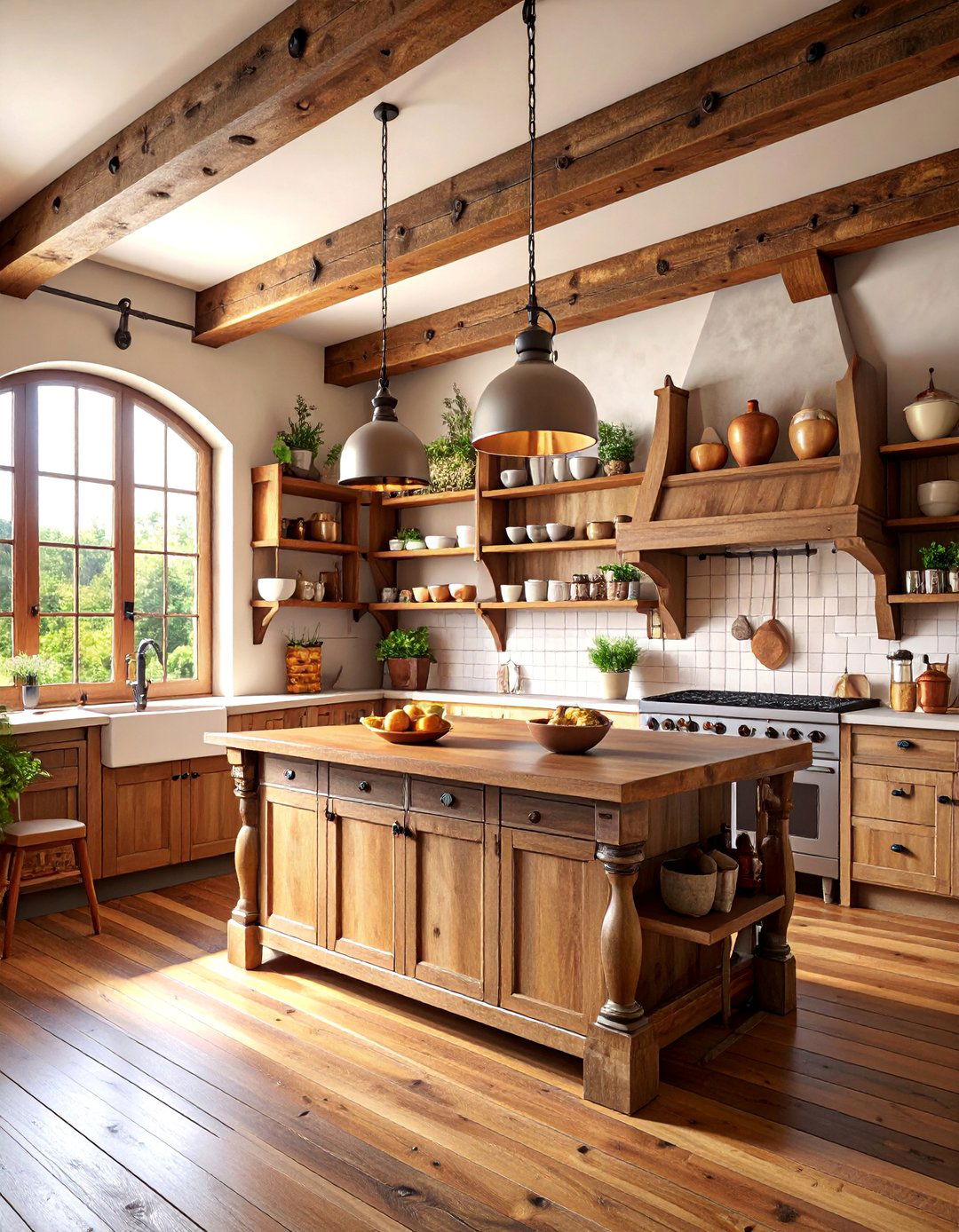 Open Shelving Kitchen with Rustic Display Storage - 25 Tudor Kitchen Ideas