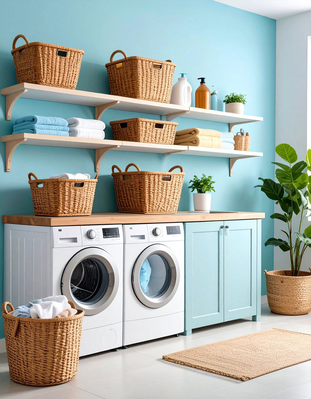 Open Shelving Laundry Closet with Basket Organization - 25 Laundry Closet Ideas