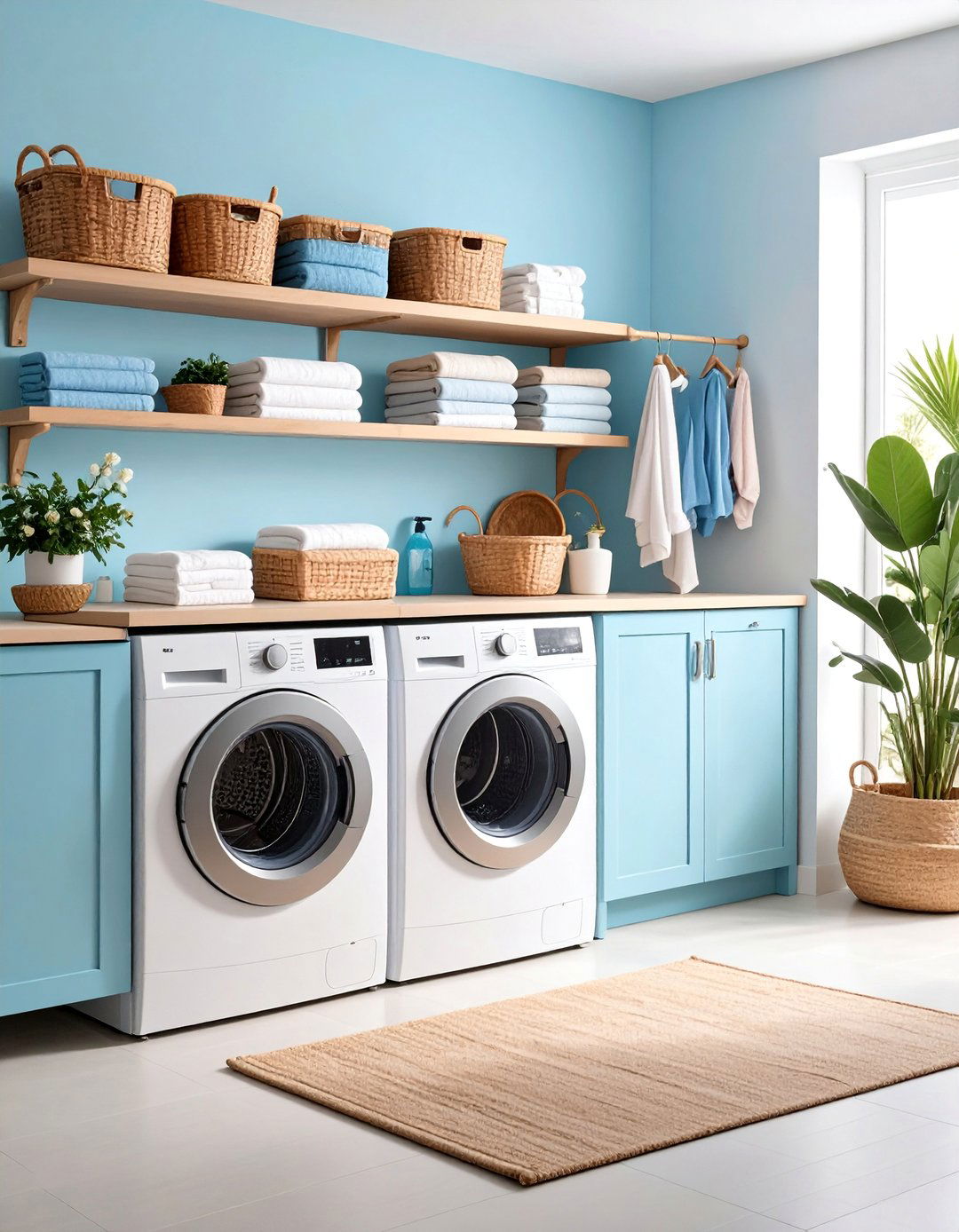 Open Shelving and Cabinet Combination Design - 25 Laundry Room Cabinet Ideas