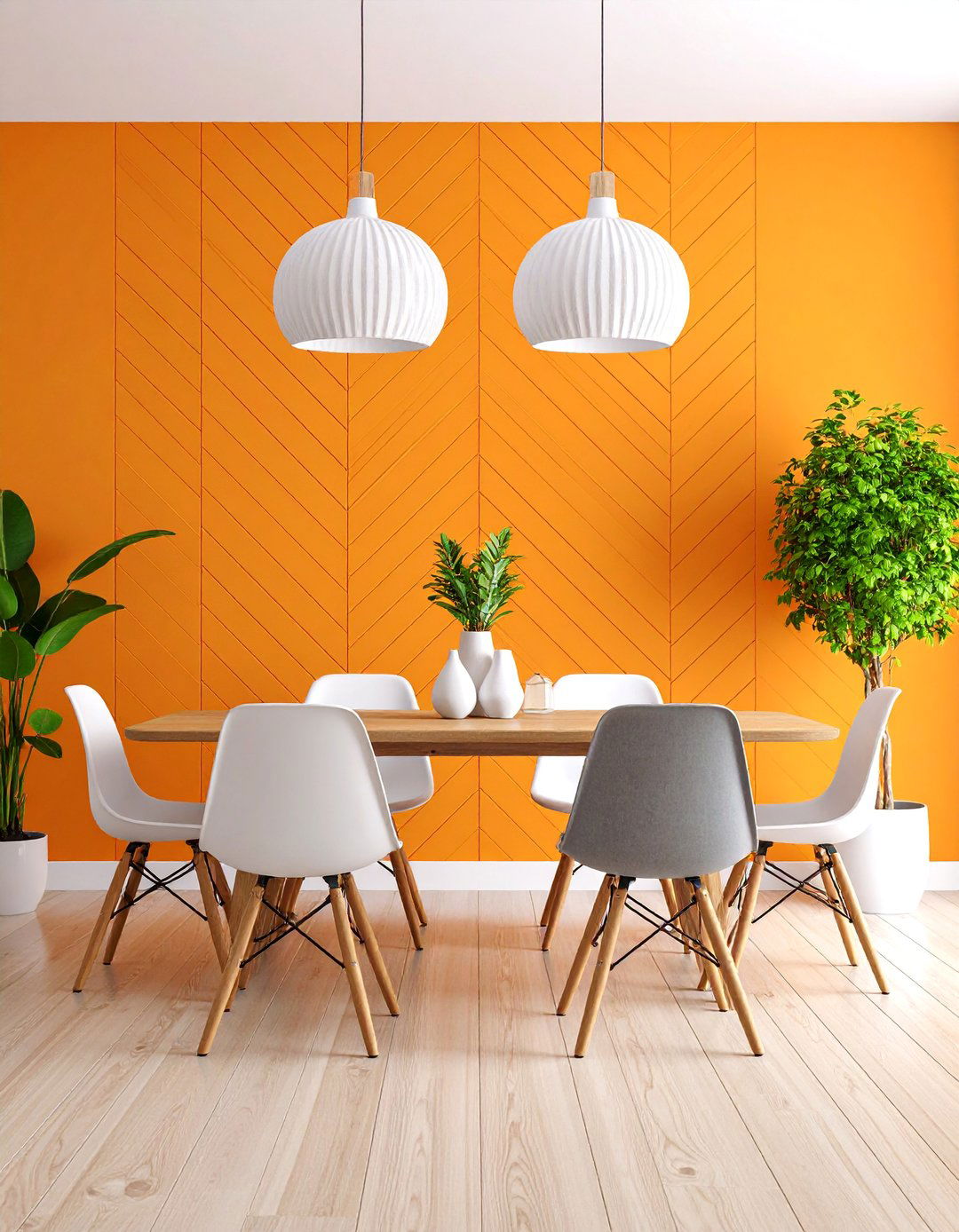 Orange Herringbone Pattern Accent Wall - 25 Orange Accent Wall Ideas