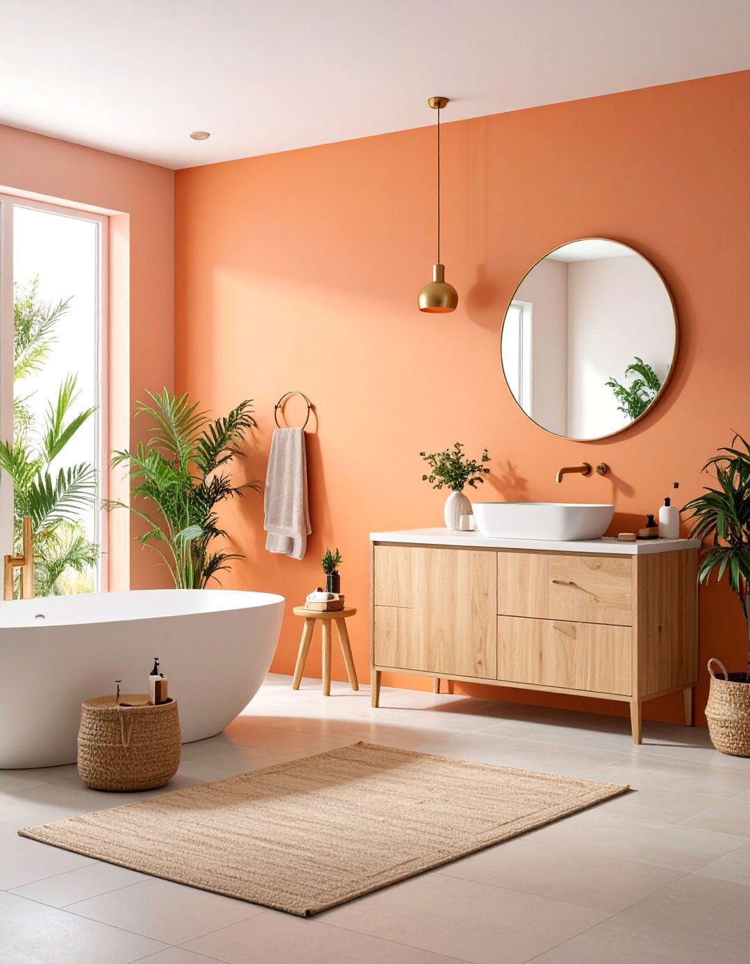 Orange Ombre Bathroom Accent Wall - 25 Orange Accent Wall Ideas