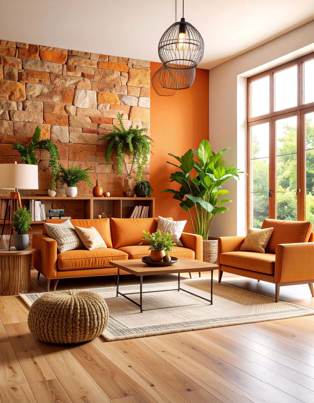 Orange Stone Veneer Accent Wall - 25 Orange Accent Wall Ideas