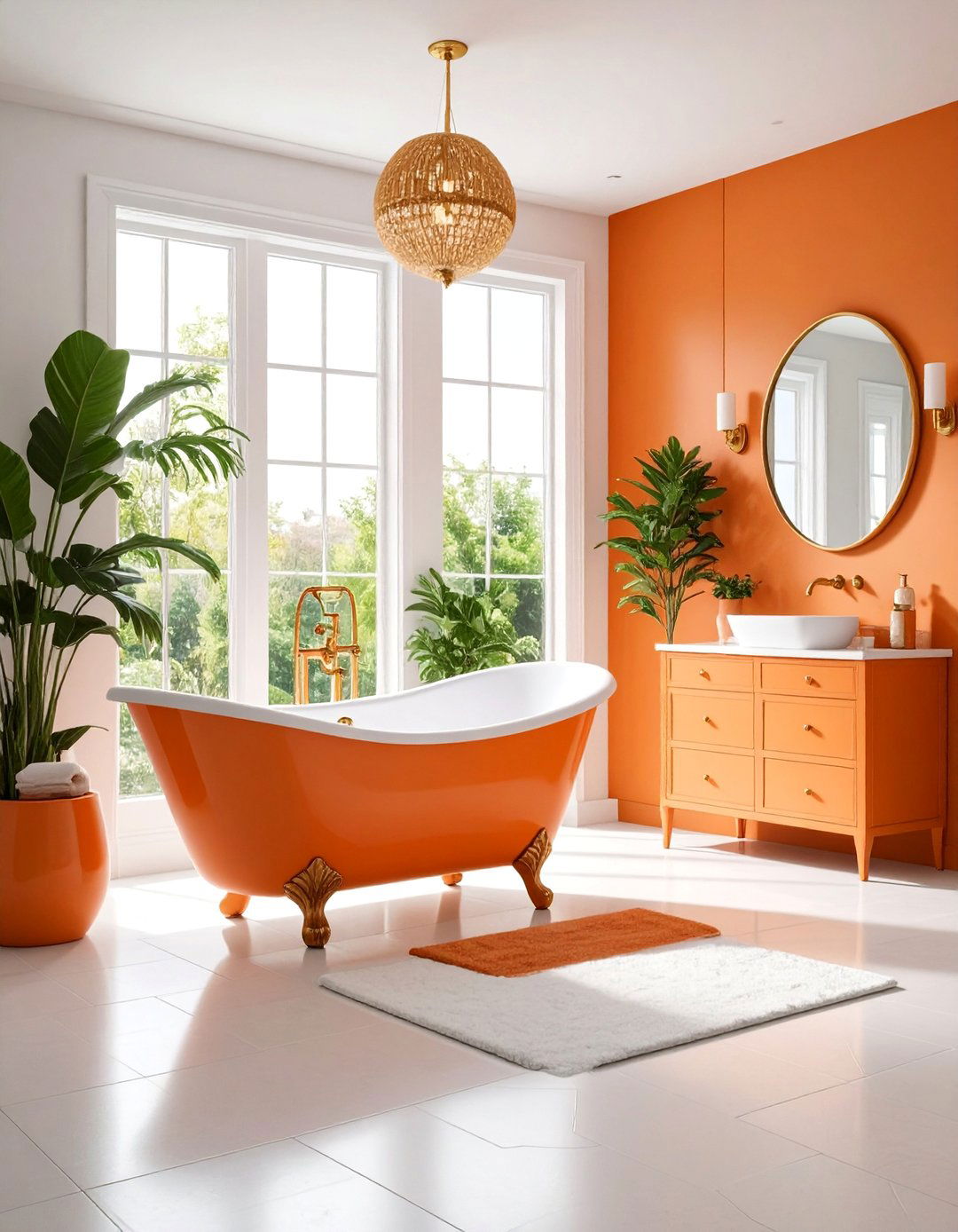 Orange Vintage Clawfoot Tub Bathroom - 25 Orange Bathroom Ideas