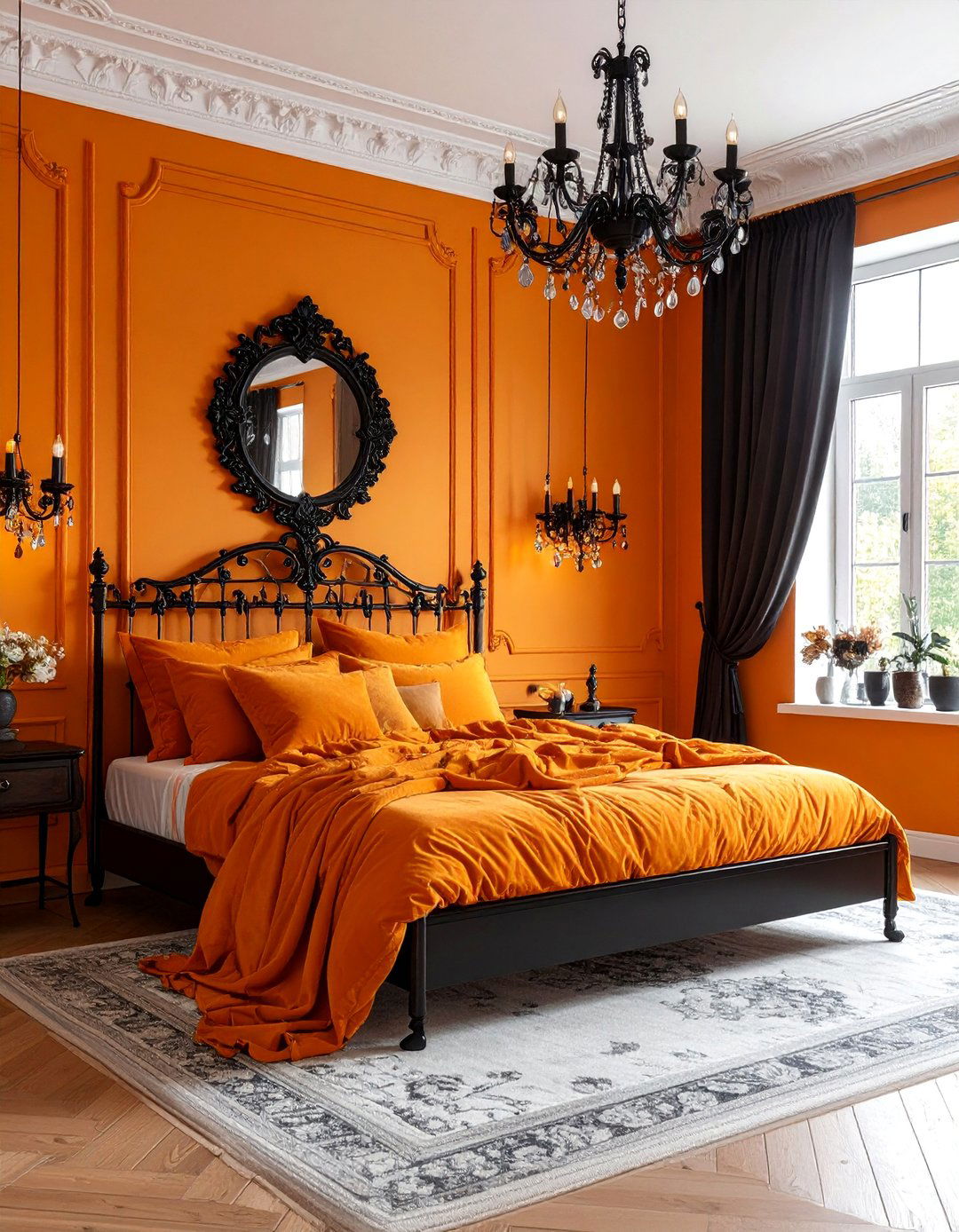 Orange and Black Gothic Romance Style - 25 Orange Bedroom Ideas