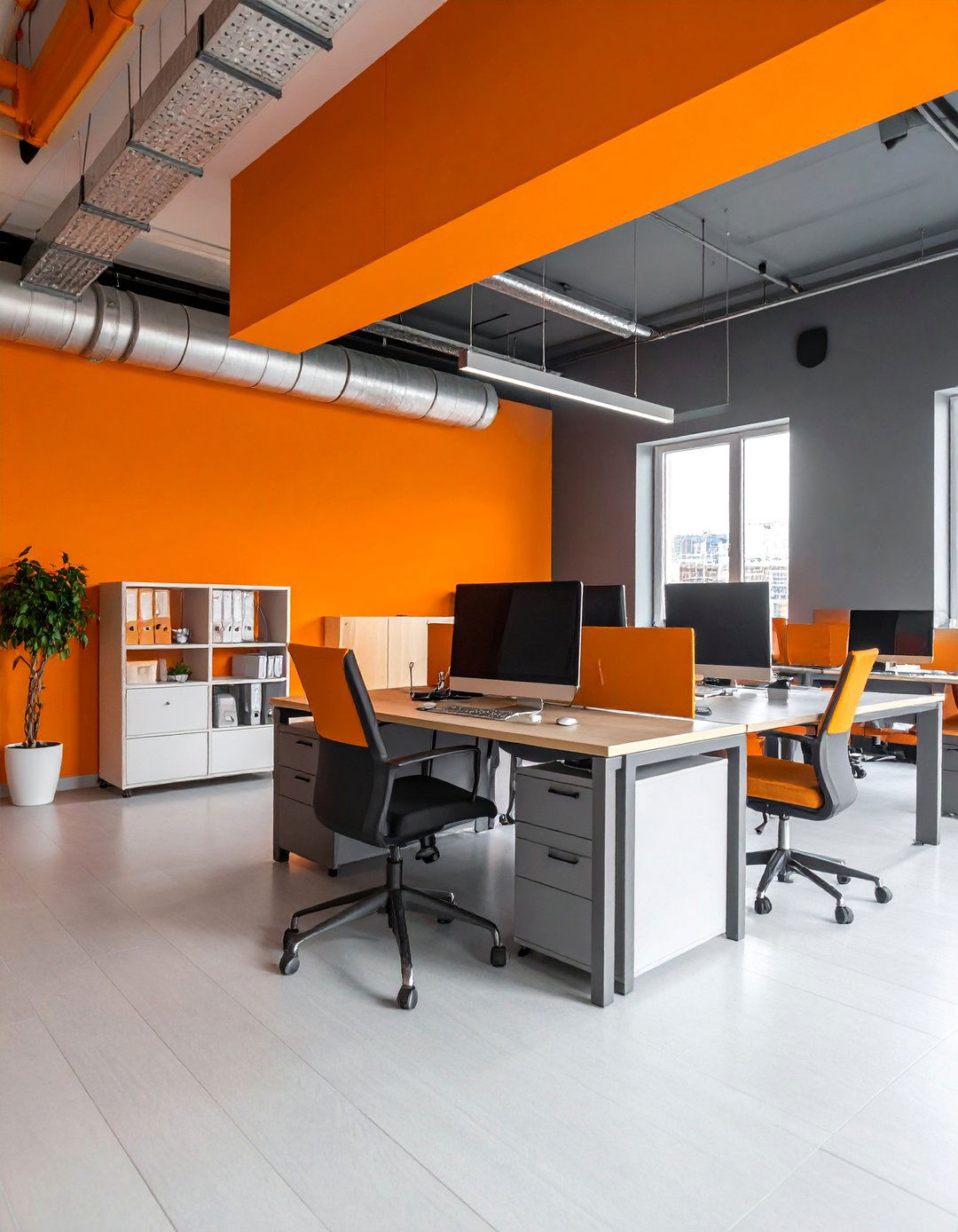 Orange and Gray Contemporary Office with Modern Elements - 25 Colorful Room Ideas