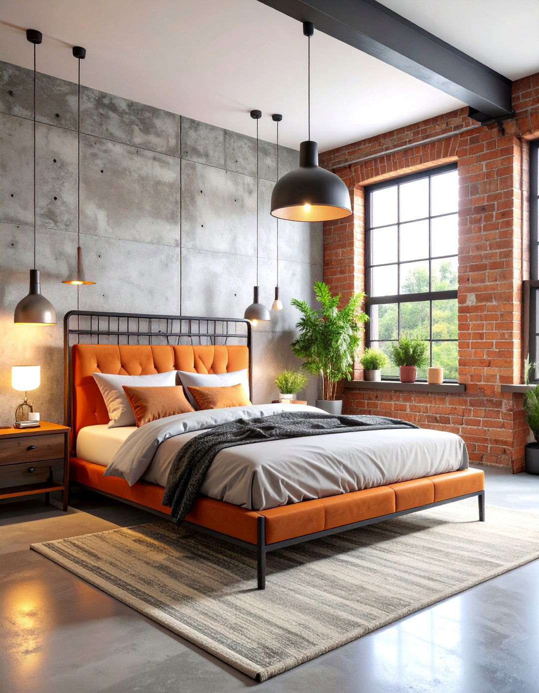 Orange and Grey Industrial Loft Style - 25 Orange Bedroom Ideas