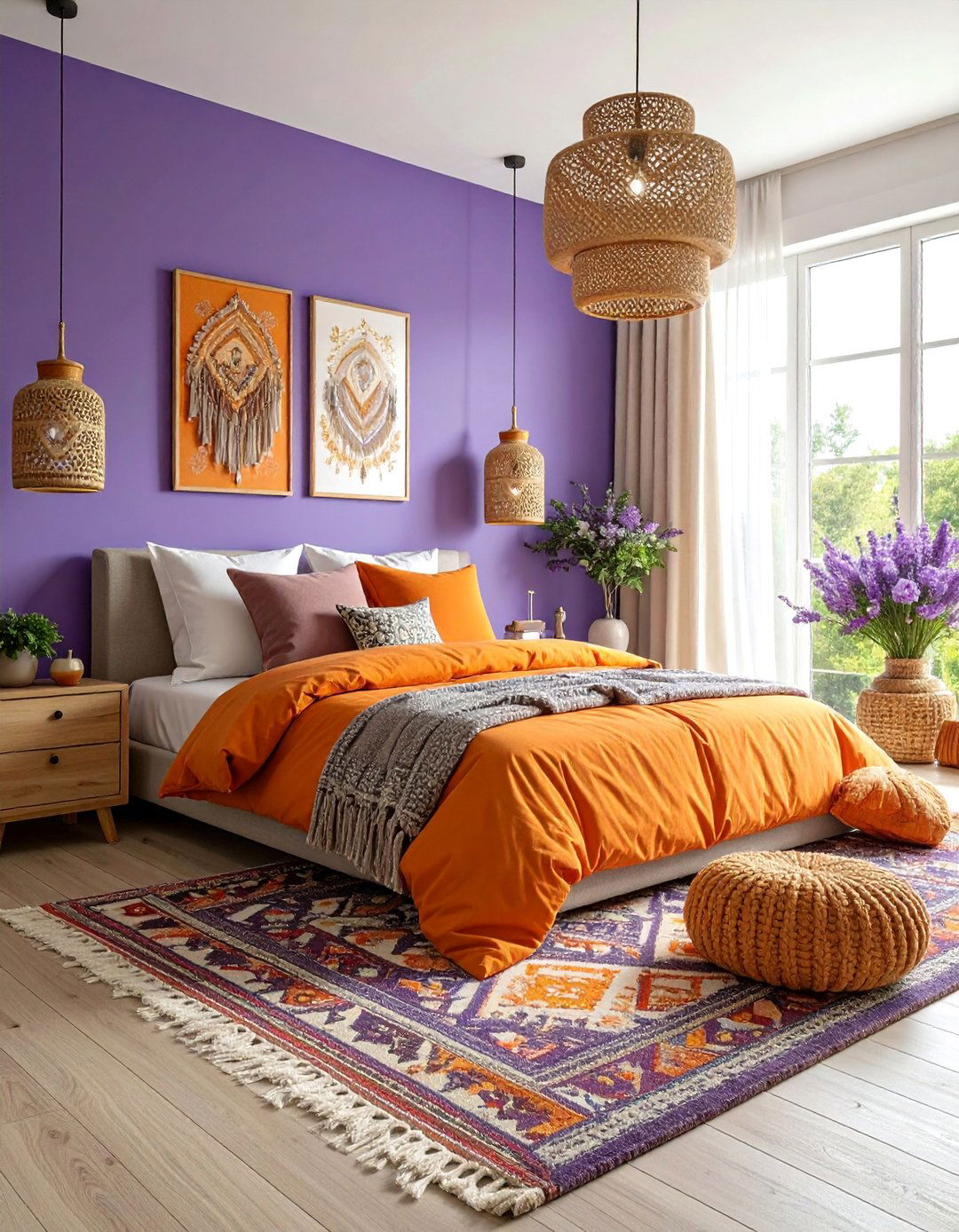 Orange and Purple Complementary Color Drama - 25 Orange Bedroom Ideas