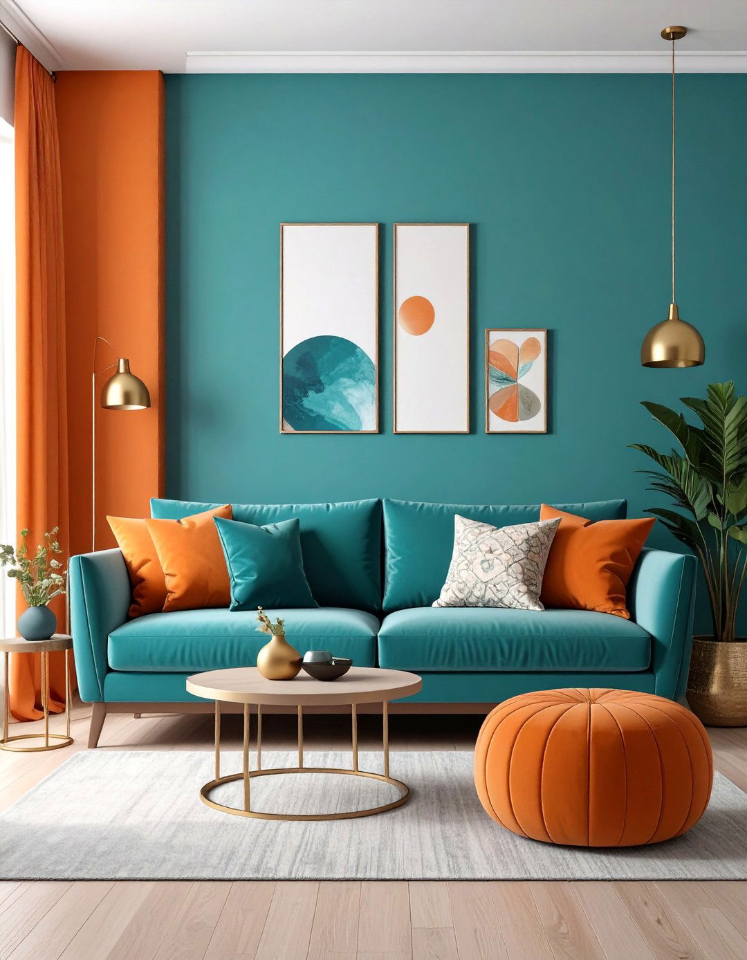 Orange and Teal Complementary Color Accent Wall - 25 Orange Accent Wall Ideas