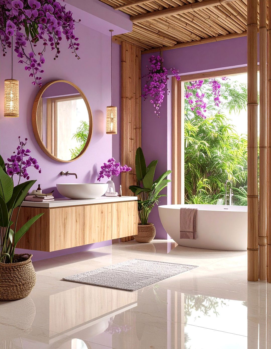 Orchid Purple Tropical Bathroom - 25 Purple Bathroom Ideas