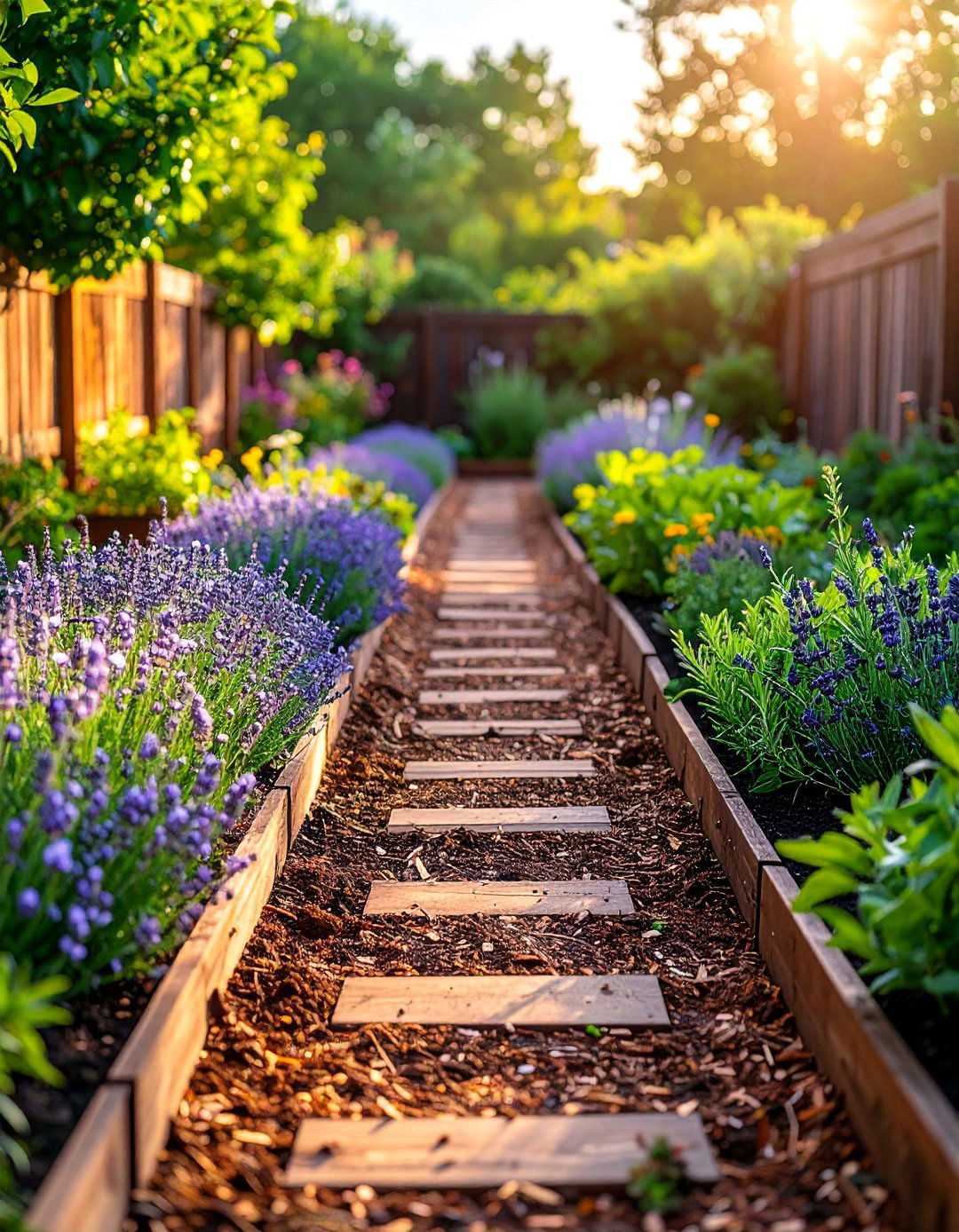 Organic Compost Mulch Pathway with Herb Border Plantings - 25 Mulch Pathway Ideas