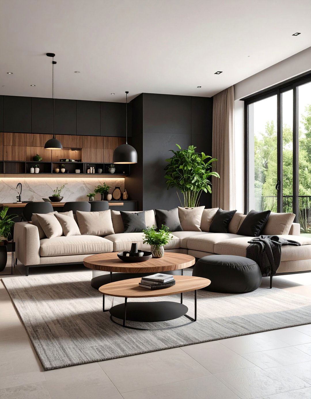 Organic Modern Black Beige Living Room - 25 Black and Beige Living Room Ideas