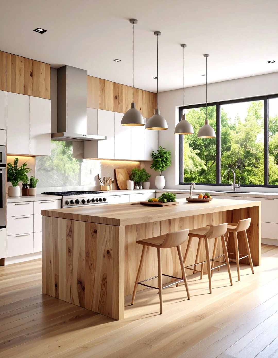 Organic Modern Kitchen with Live Edge Countertops - 25 Natural Kitchen Design Ideas