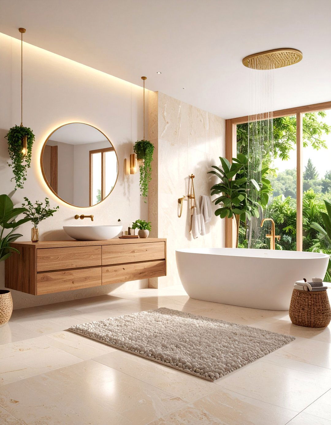 Organic Modern Spa Sanctuary with Natural Stone Slabs - 25 Natural Bathroom Ideas