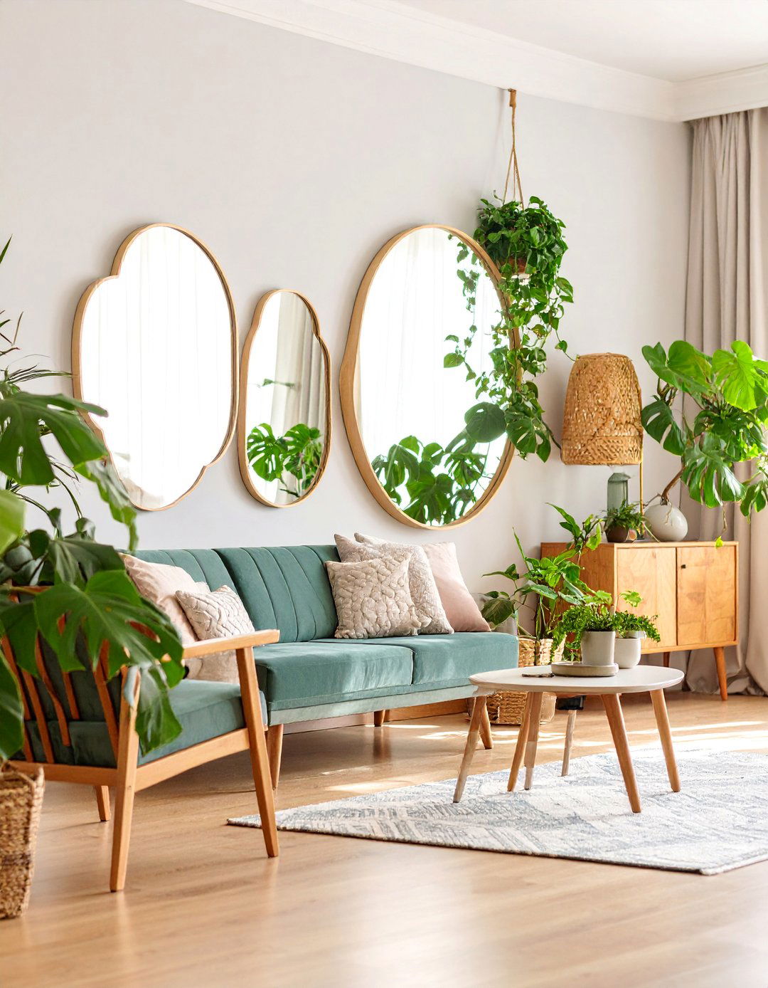 Organic Shape Mirror Cluster Arrangement - 25 Living Room Mirror Ideas