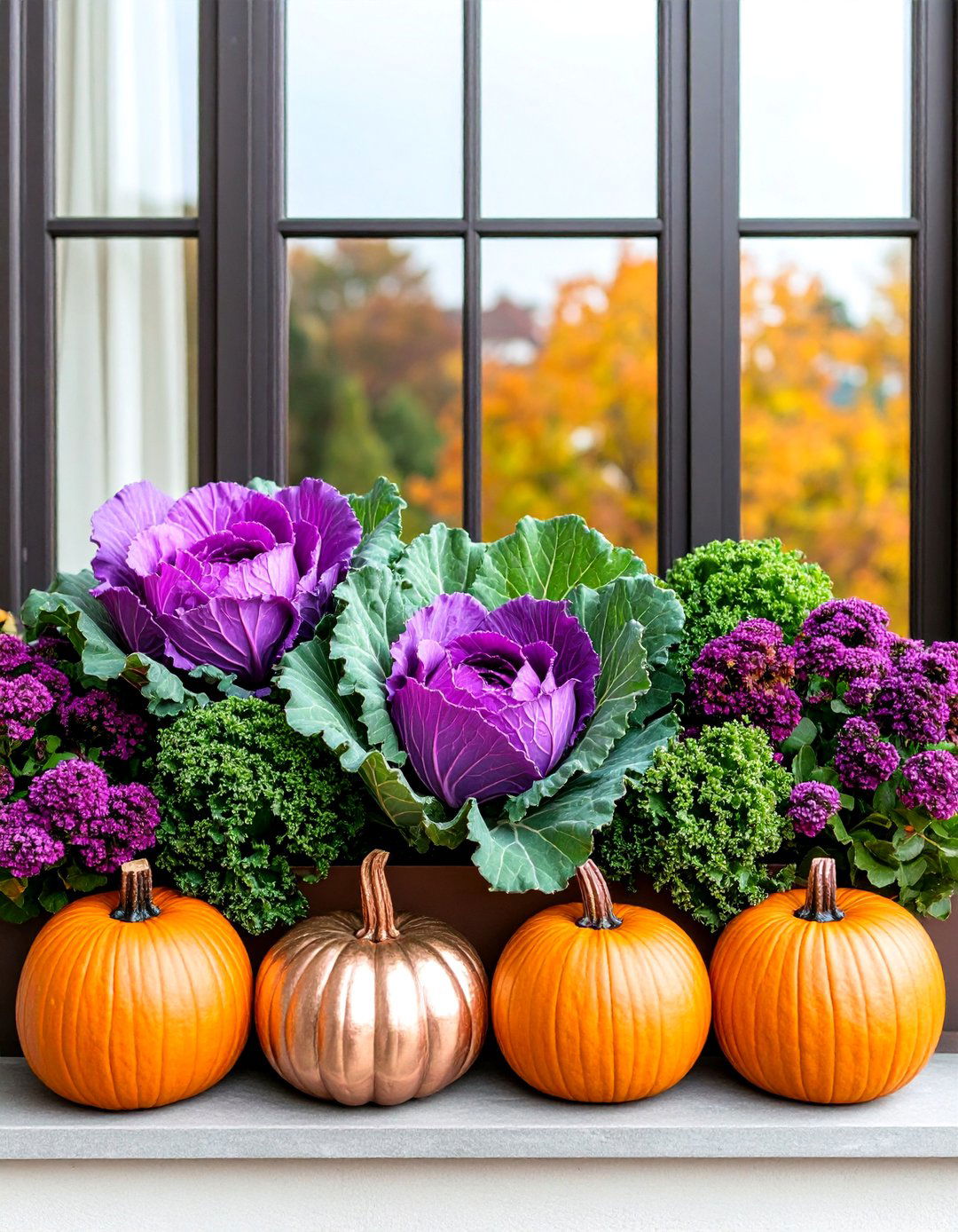 Ornamental Cabbage and Copper Wire Design - 25 Fall Window Box Ideas