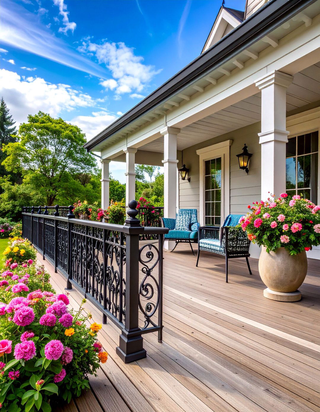 Ornamental Wrought Iron Deck Railing with Scrollwork - 25 Metal Deck Railing Ideas