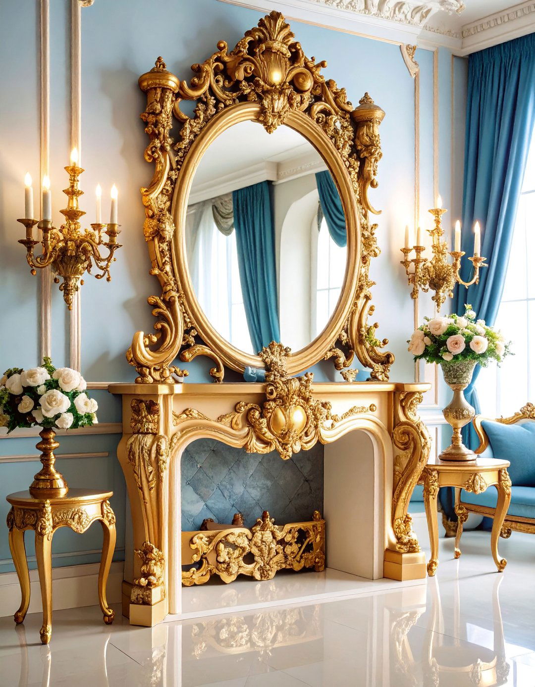 Ornate Gold Baroque Mirror with Classical Details - 25 Mirror Over Fireplace Ideas