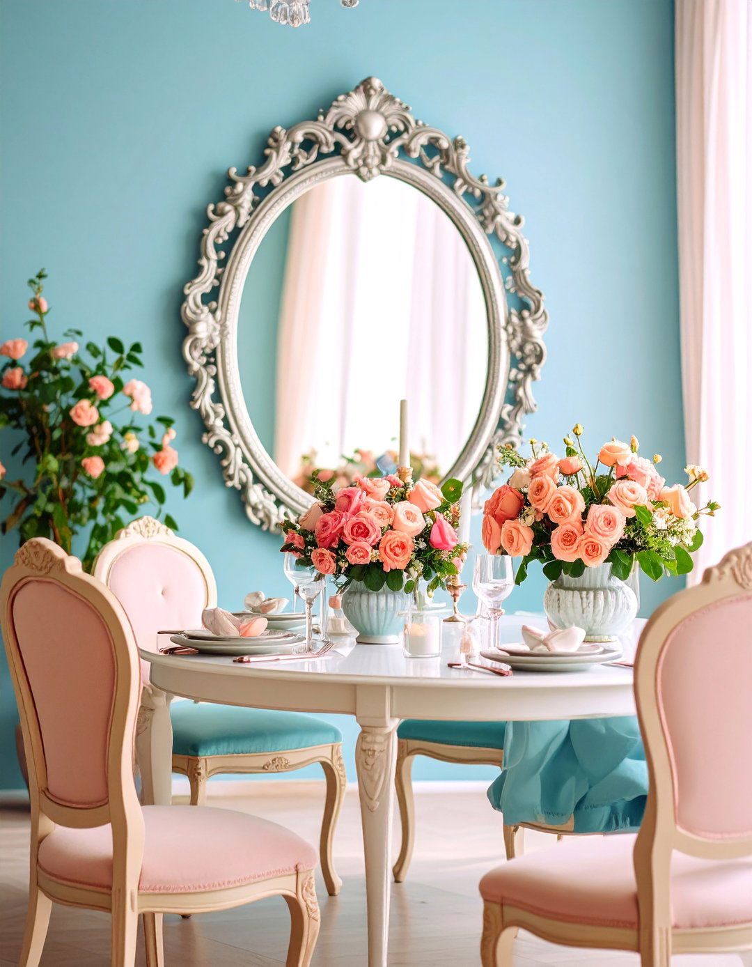 Ornate Silver Leaf Mirror with Romantic Details - 25 Dining Room Mirror Ideas