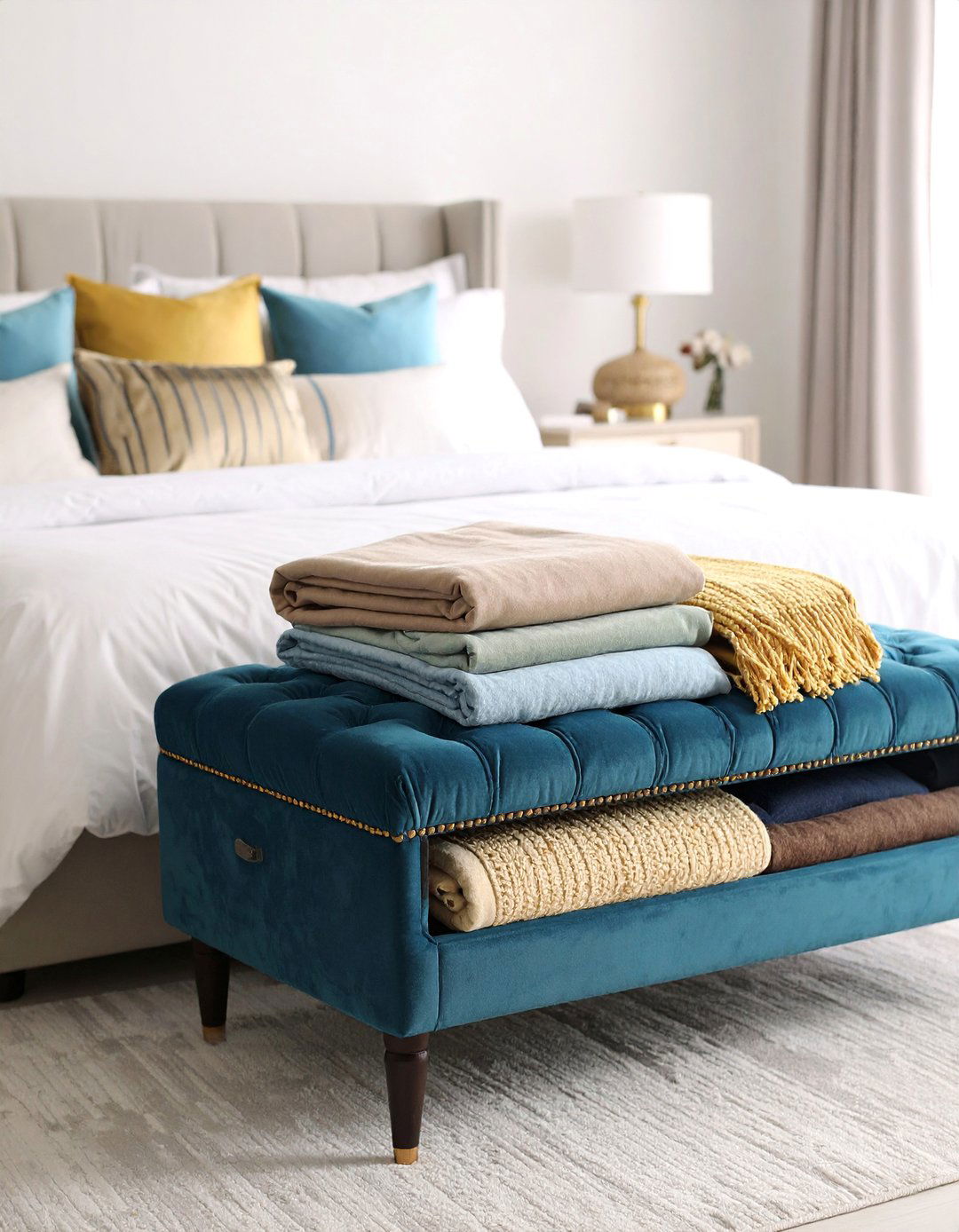 Ottoman Storage Bench with Tufted Top - 25 Blanket Storage Ideas