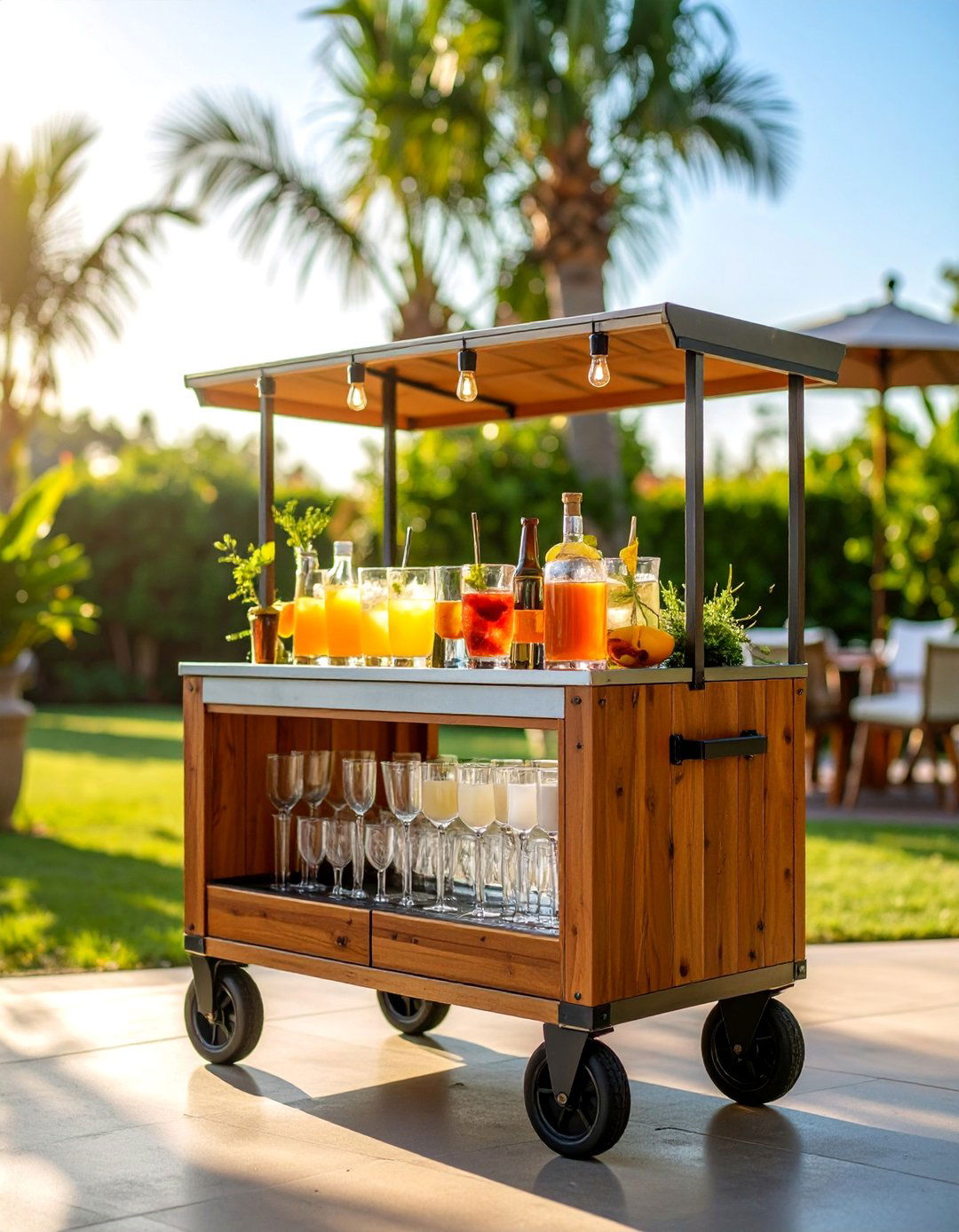 Outdoor Bar Cart Entertainment Station - 25 Cheap Backyard Makeover Ideas