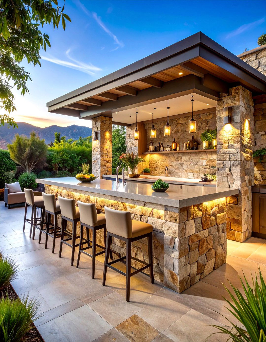 Outdoor Bar with Stone Veneer - 25 Hardscape Ideas