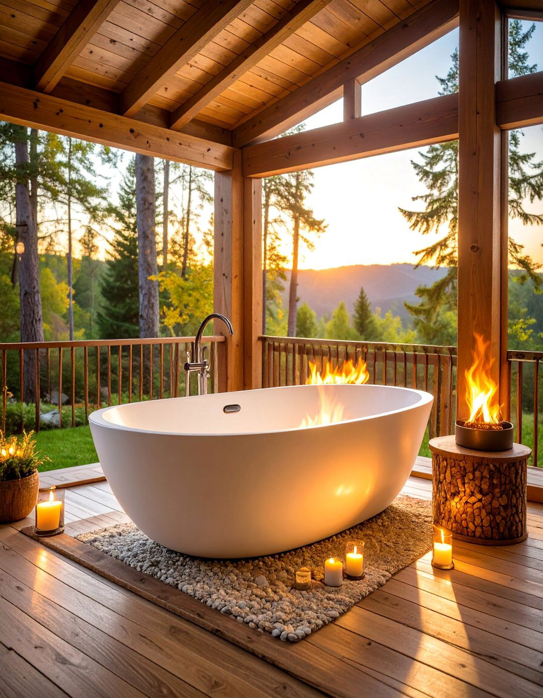 Outdoor Bathtub with Fire Heating System - 25 Rustic Outdoor Bathroom Ideas