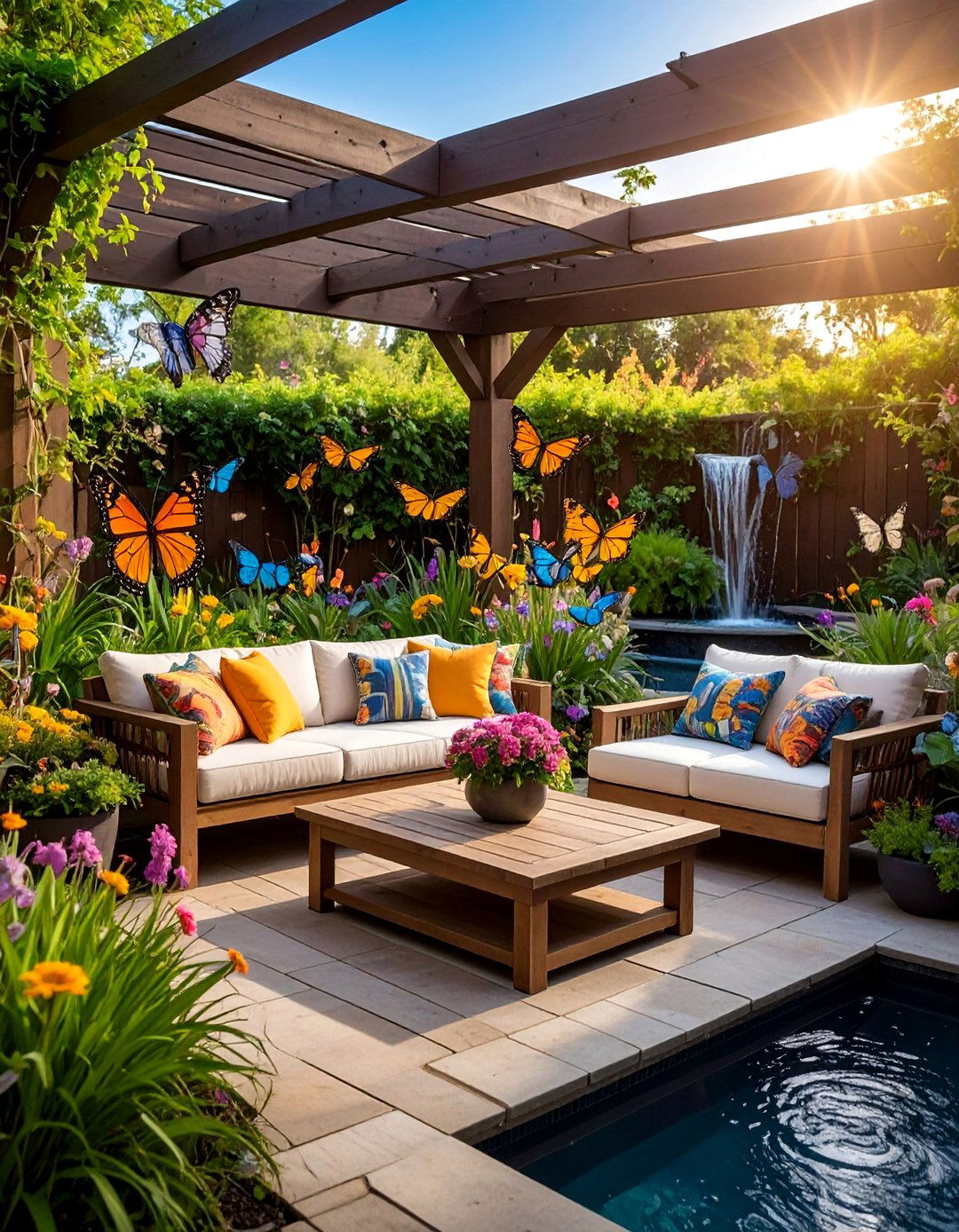 Outdoor Butterfly Patio with Garden Elements - 25 Butterfly-themed Room Ideas