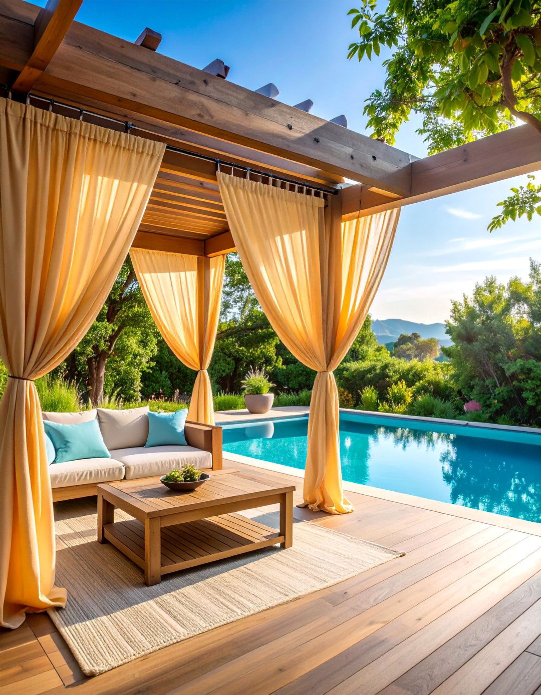 Outdoor Curtain Pergola Frame - 25 Pool Privacy Ideas