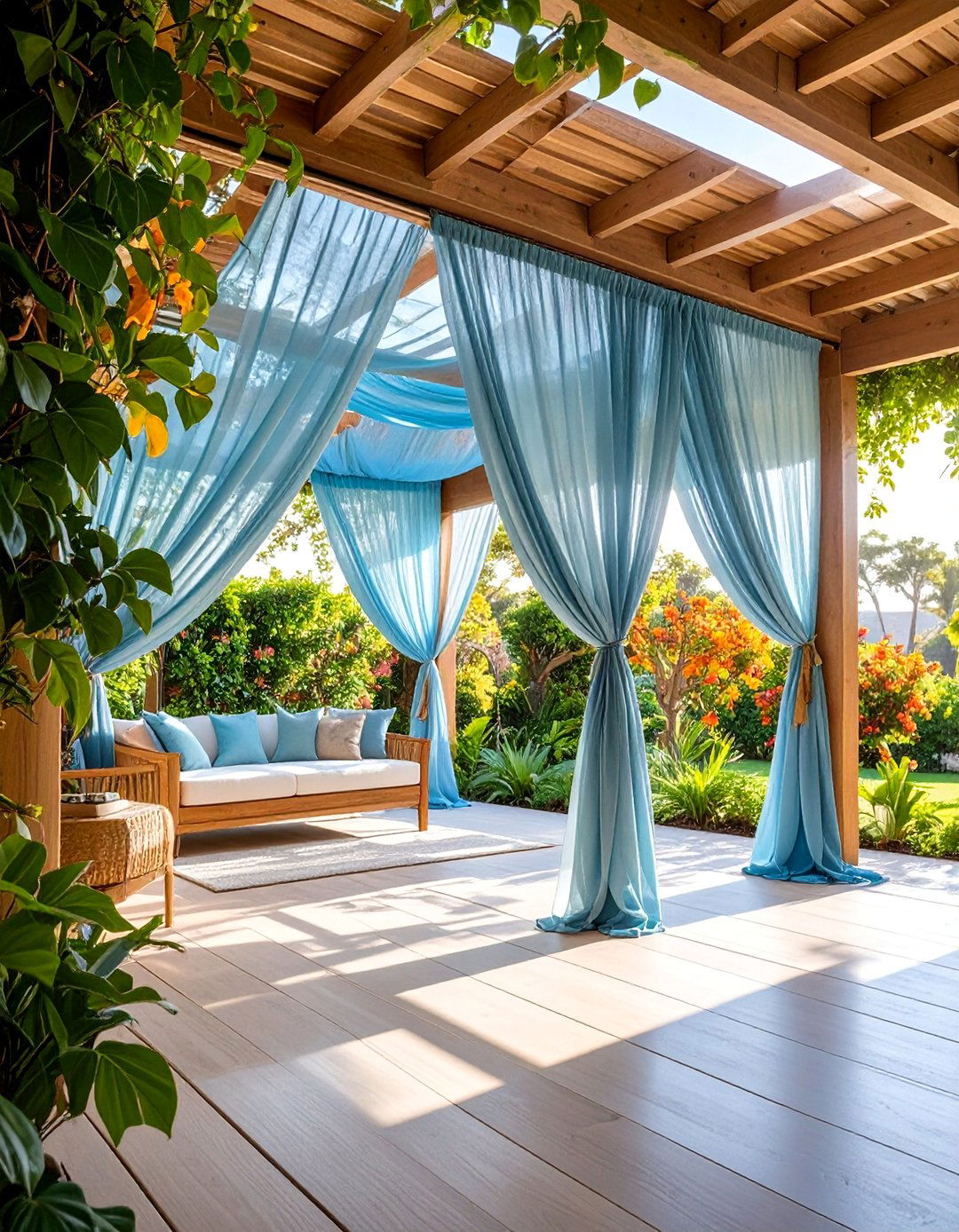 Outdoor Curtain Pergola with Privacy Panels - 25 Pergola Shade Ideas