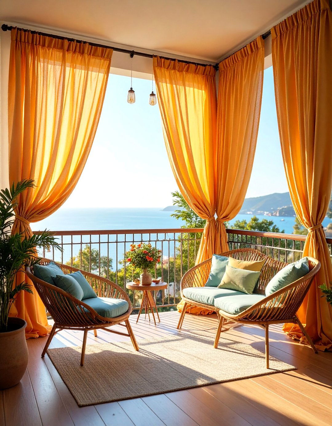 Outdoor Curtain Room with Flexible Privacy - 25 Small Balcony Ideas