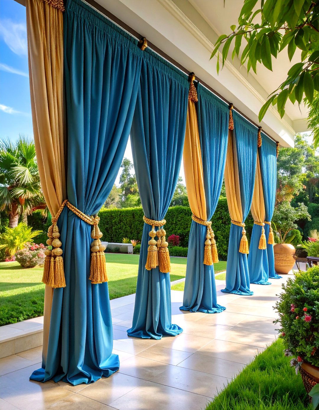 Outdoor Curtains with Tiebacks and Holdbacks - 25 Patio Curtain Ideas