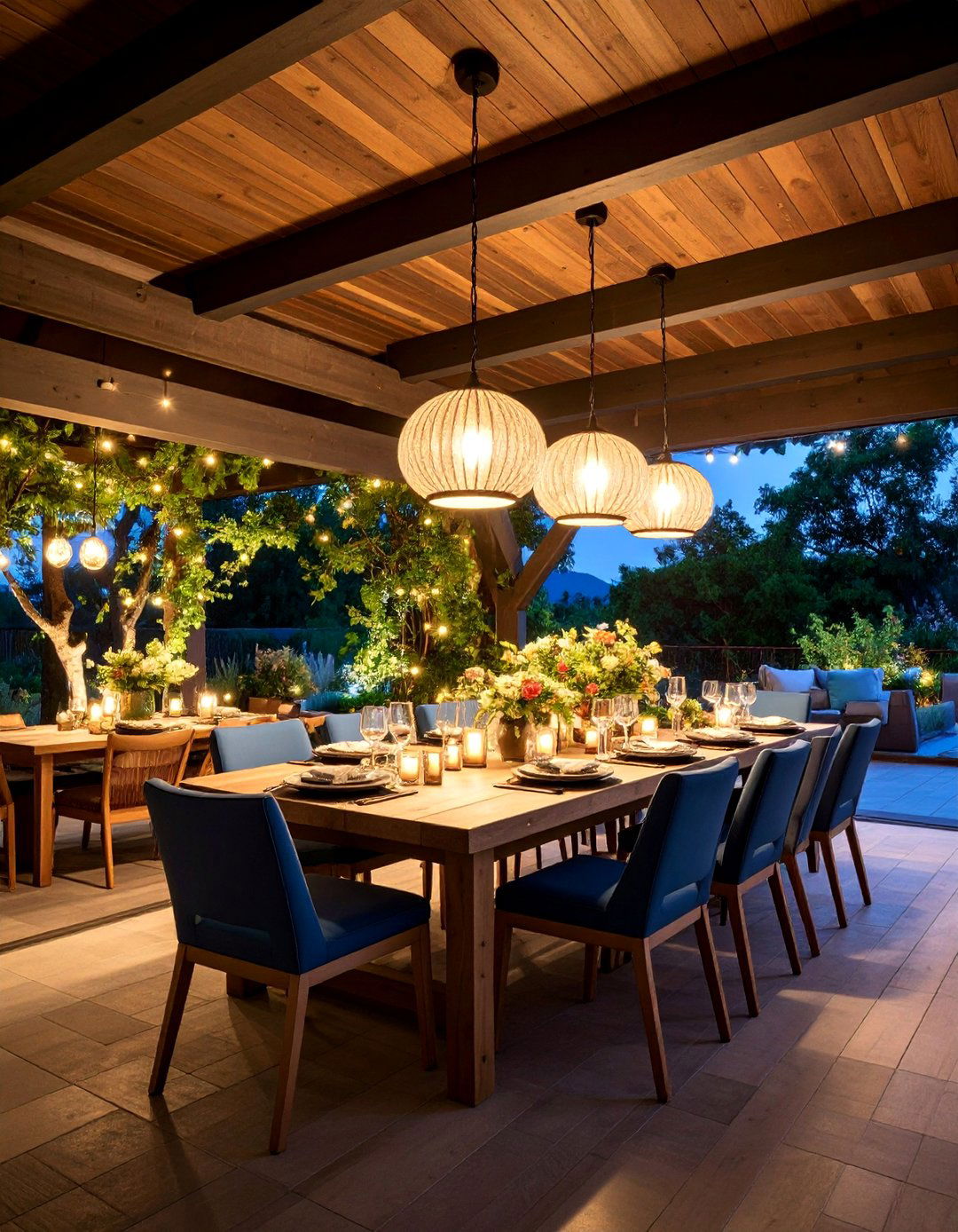 Outdoor Dining Room with Lighting - 25 Under Deck Landscaping Ideas