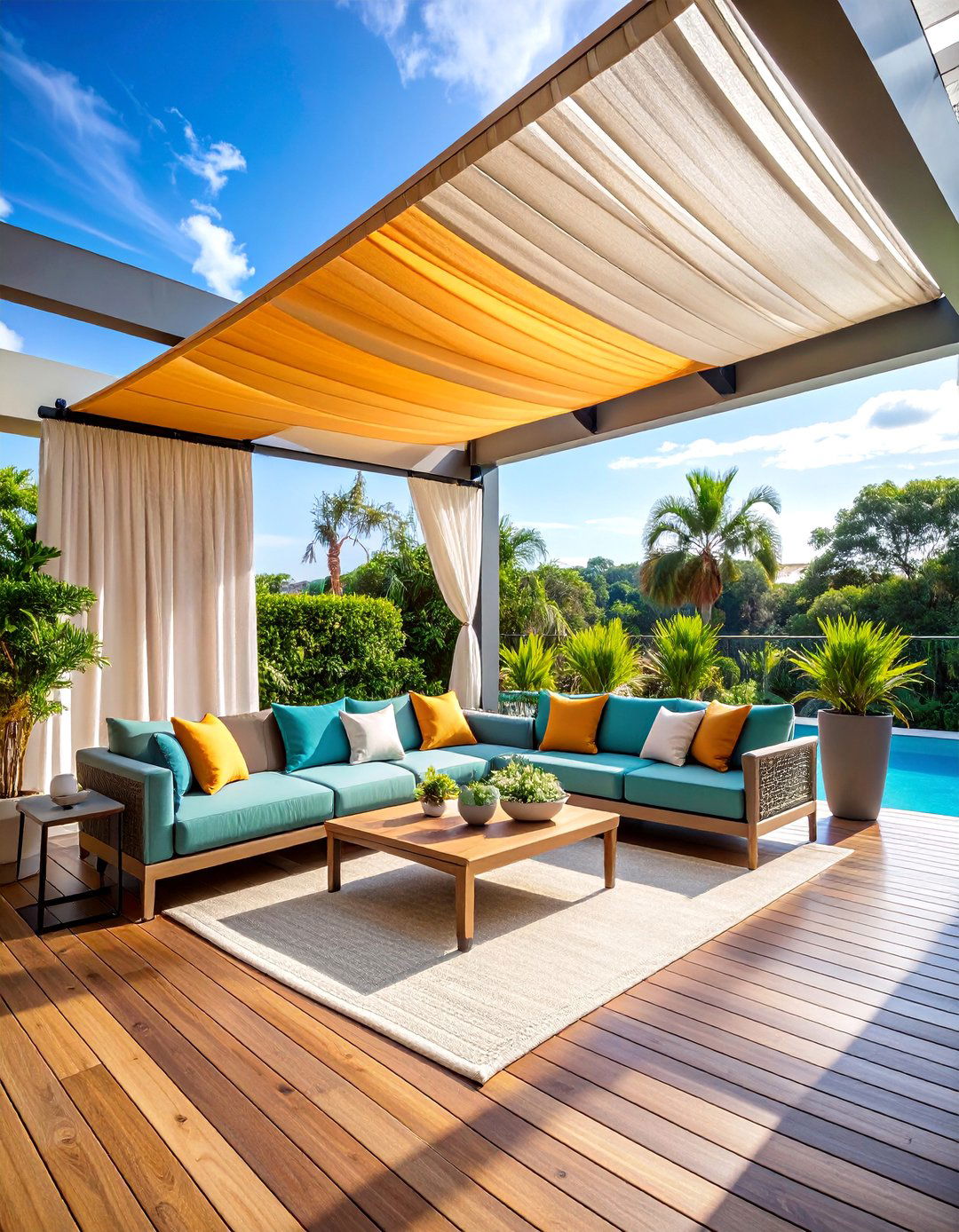 Outdoor Fabric Panel System - 25 Deck With Privacy Wall