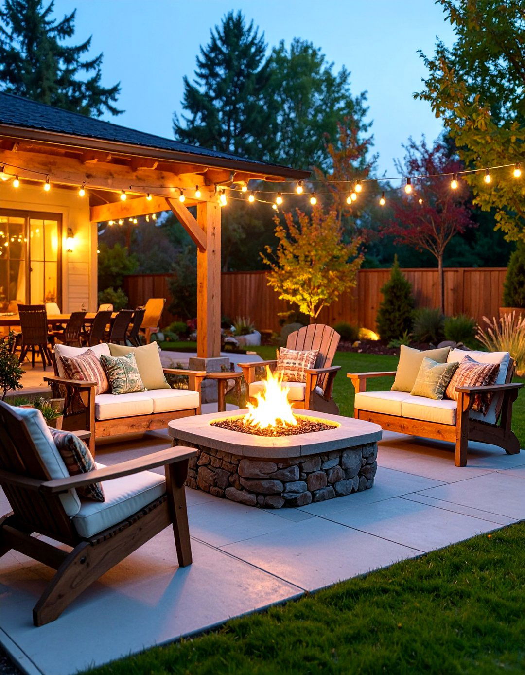 Outdoor Fire Pit Patio with Rustic Seating Arrangements - 25 Cabin Decor Ideas