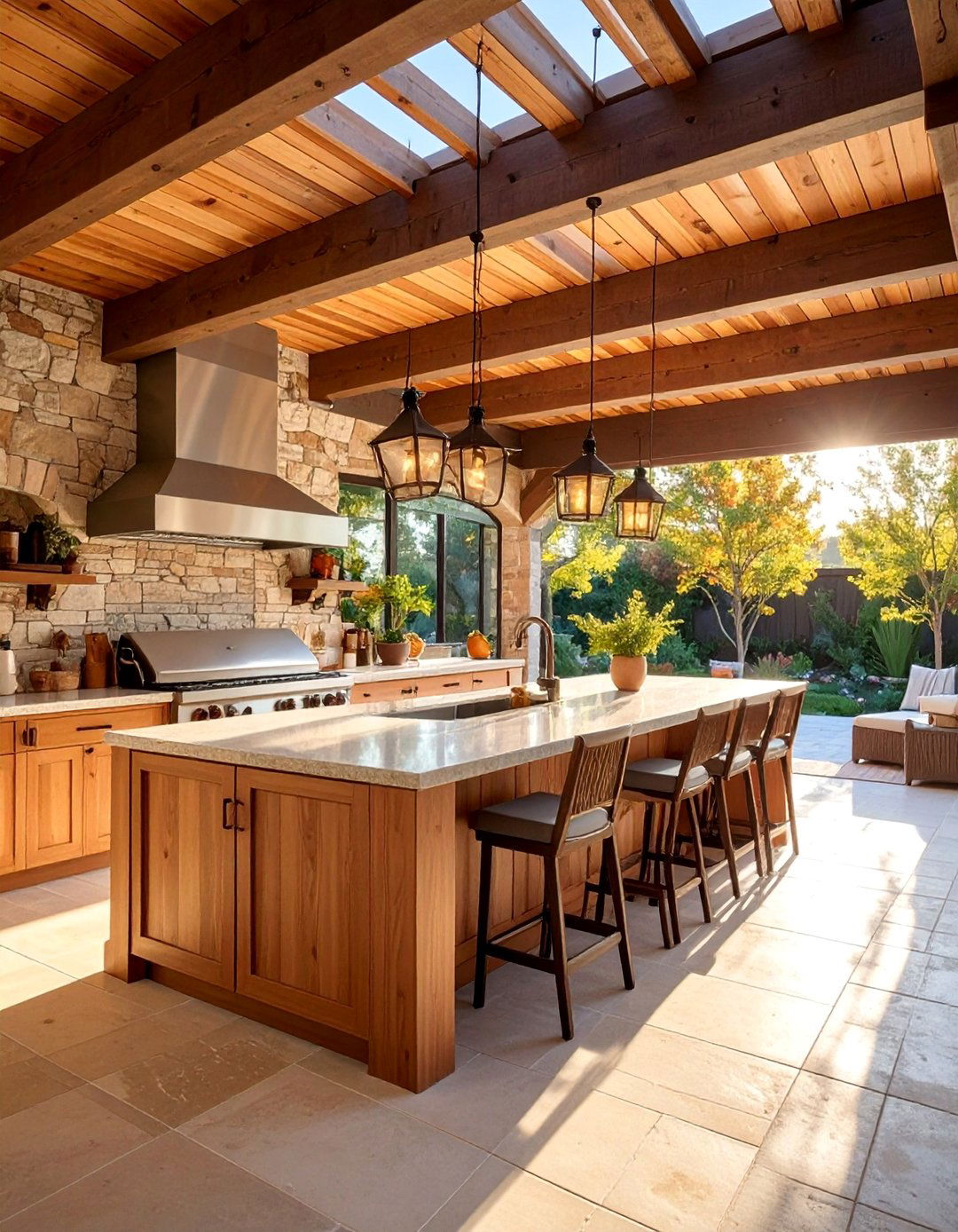Outdoor Galley Kitchen with Natural Stone - 25 Galley Kitchen Ideas