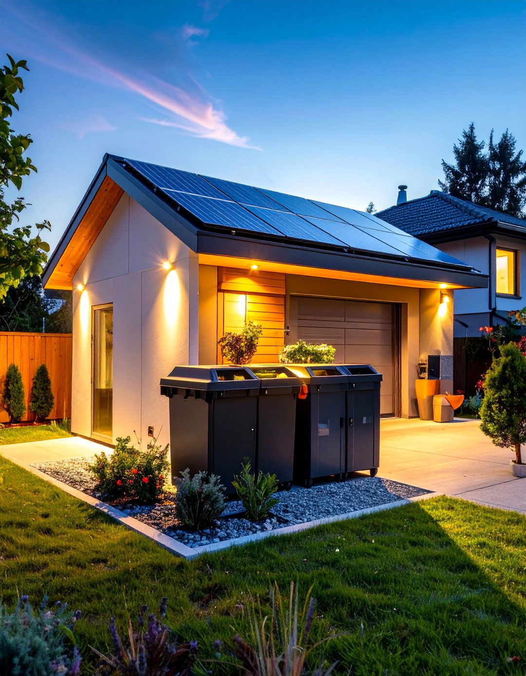 Outdoor Garbage Can Storage with Solar Lighting and Security Features - 25 Garbage Can Storage Ideas