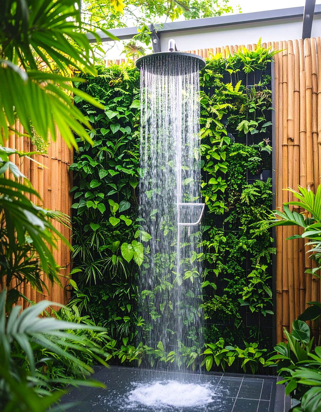 Outdoor Garden Shower with Living Wall - 25 Luxury Shower Ideas