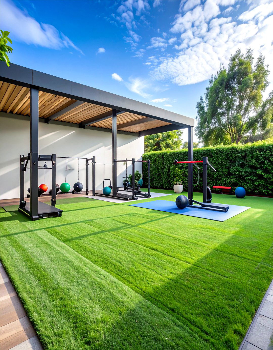Outdoor Gym and Fitness Area with Equipment Storage - 25 Backyard Ideas