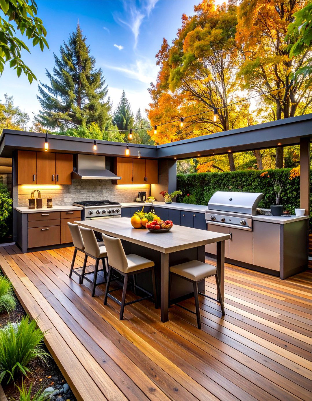 Outdoor Kitchen Deck with Culinary Station - 25 Ground Level Deck Ideas