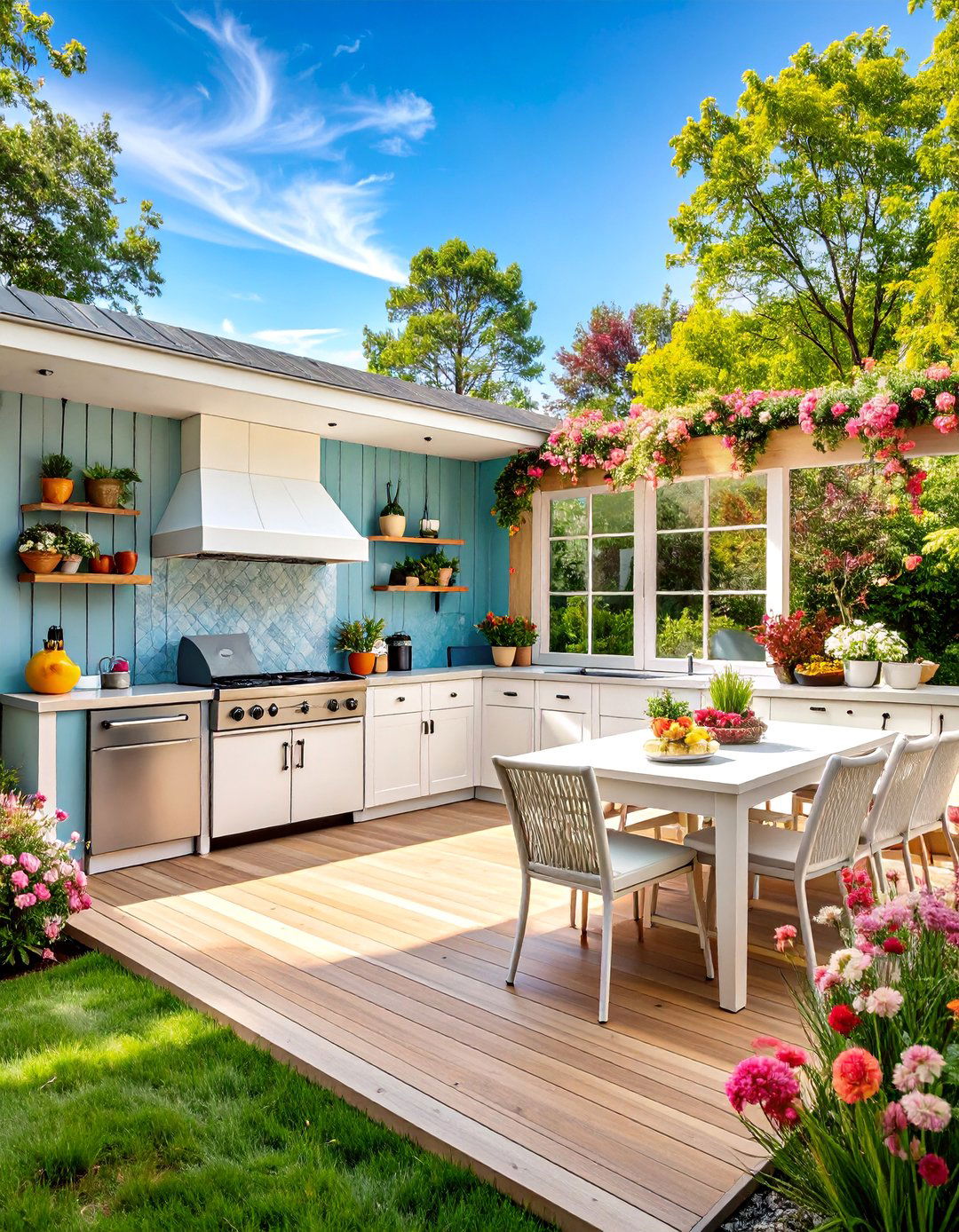Outdoor Kitchen Extension with White Appliances and Weather Protection - 25 Kitchen With White Appliances Ideas