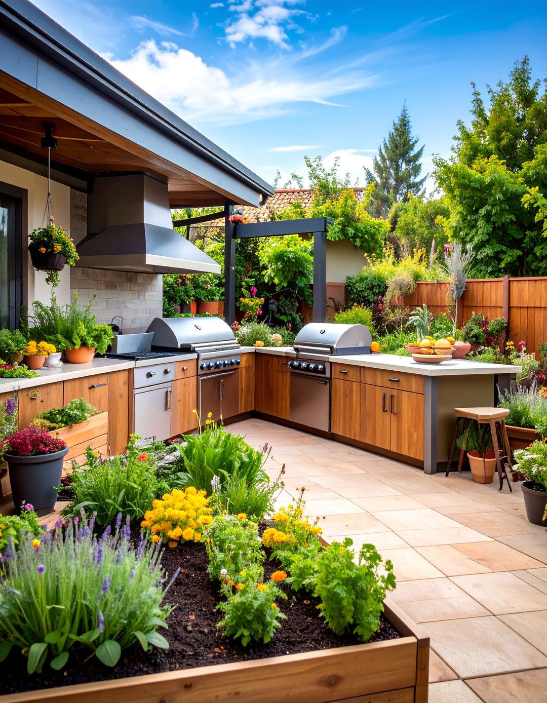 Outdoor Kitchen Garden Patio with Culinary Integration - 25 Patio Garden Ideas