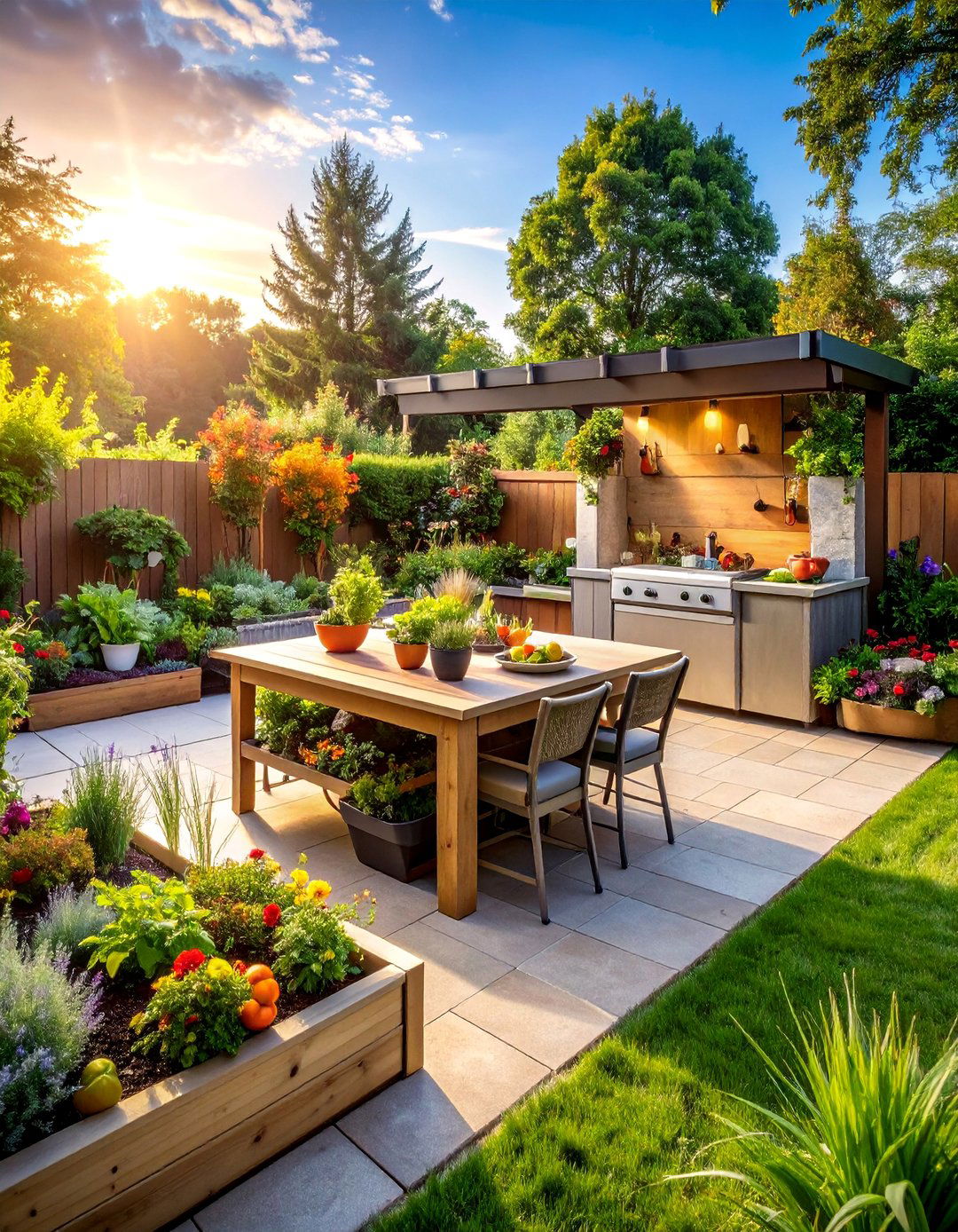 Outdoor Kitchen Garden with Edible Centerpiece Design - 25 Garden Centerpiece Ideas