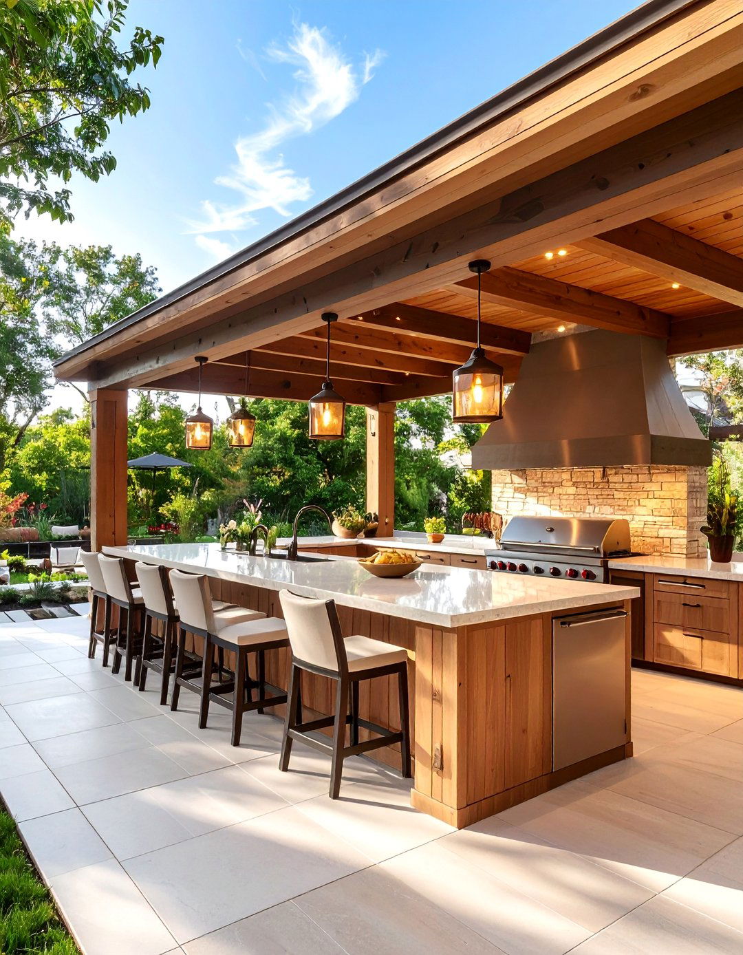 Outdoor Kitchen Pergola with Brick Oven Integration - 25 Patio With a Pergola Ideas
