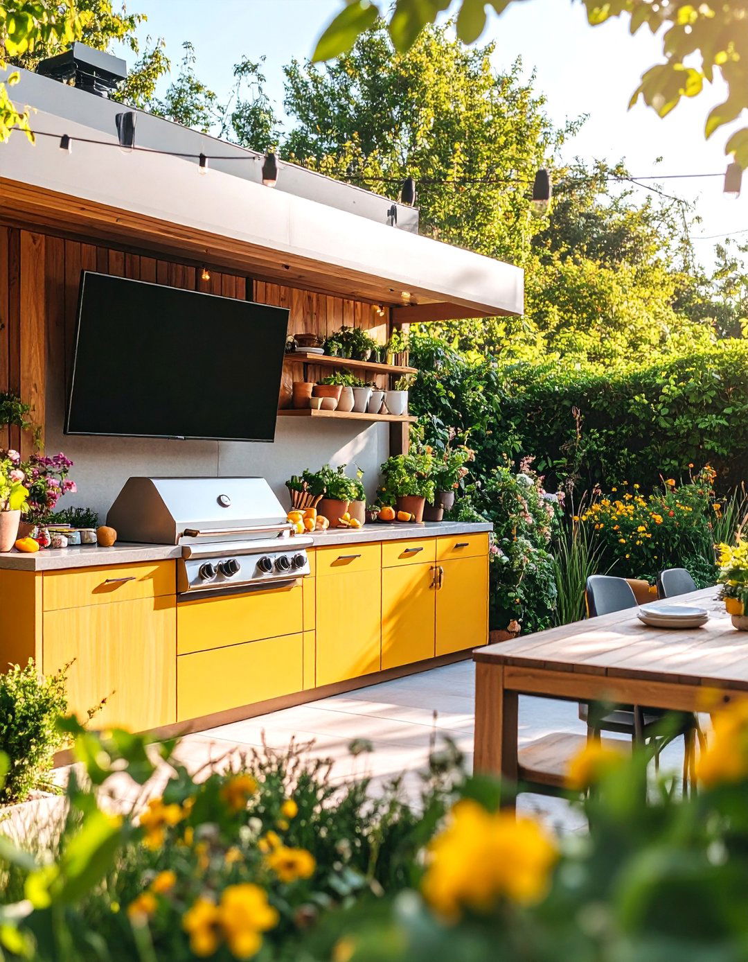 Outdoor Kitchen TV Integration with Swing Arm Mount - 25 Outdoor Tv Ideas