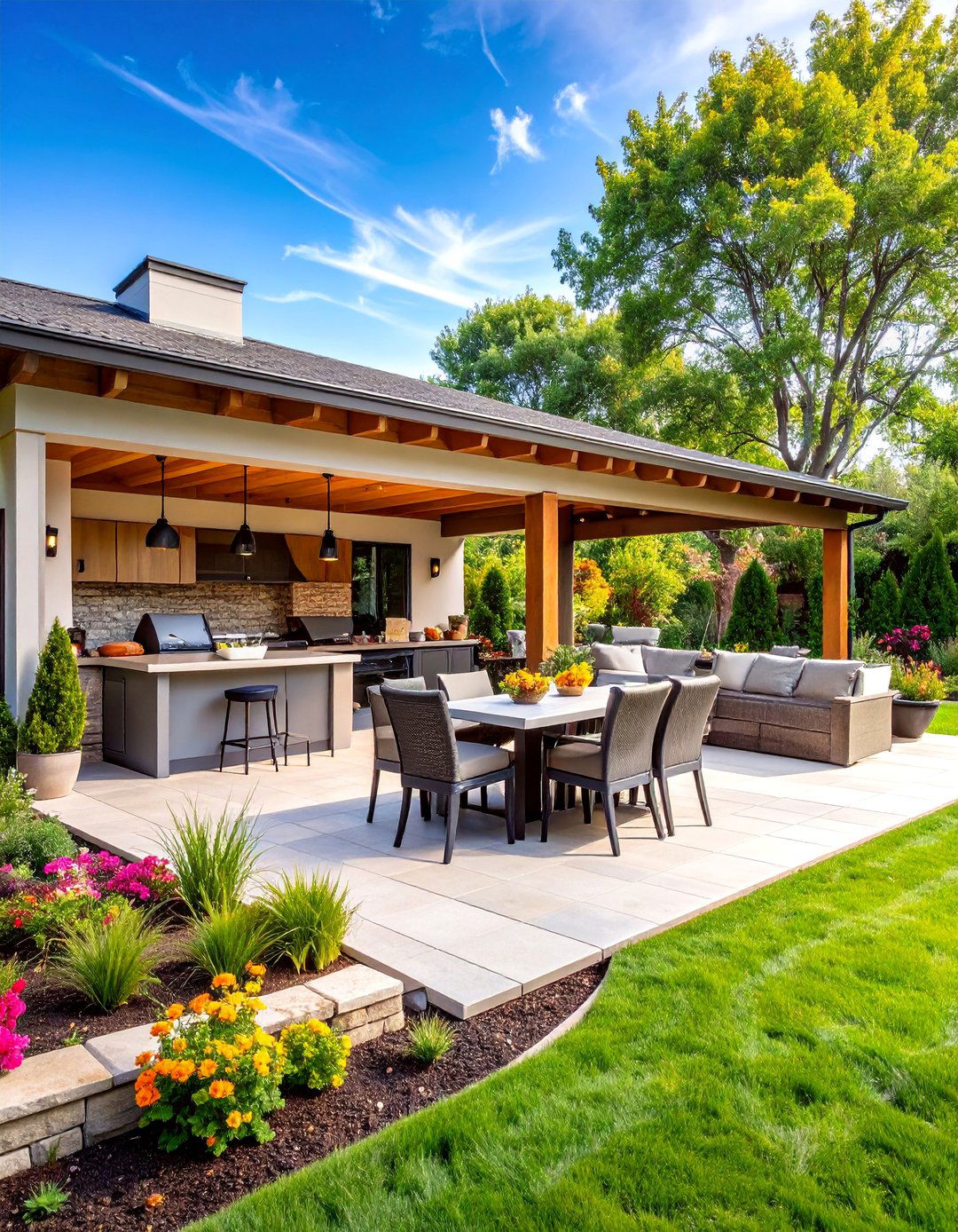 Outdoor Kitchen and Dining Paradise - 25 L Shaped Backyard Ideas