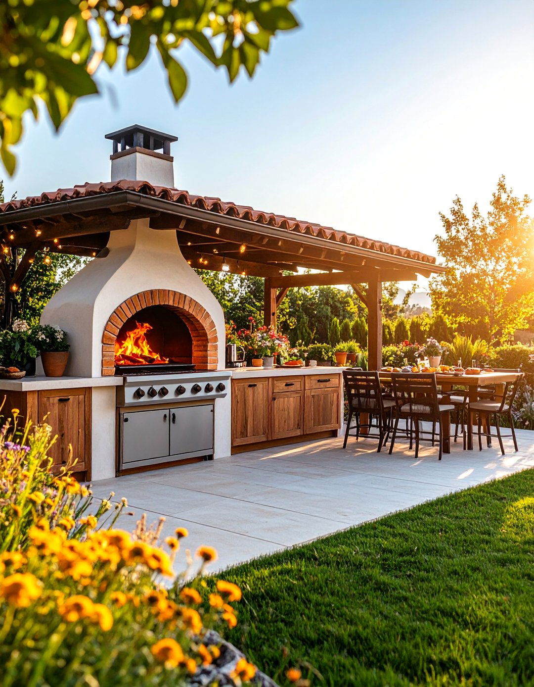 Outdoor Kitchen with Built In Wood Fired Pizza Oven - 25 Summer Kitchen Ideas